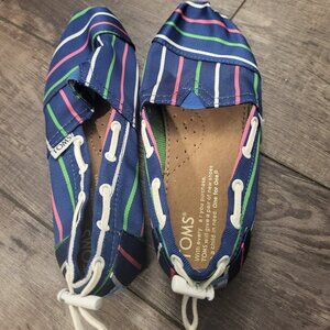 TOMS Kids Alpargata Blue Canvas with White Heel Toggle Youth Size 1.5